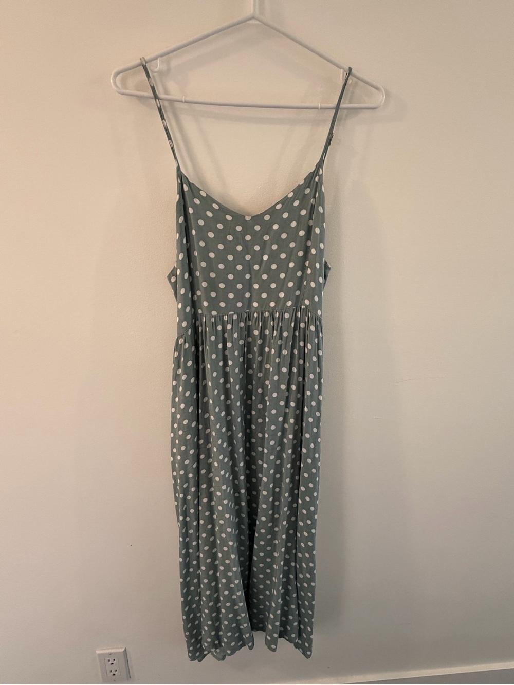 Polka Dot Spaghetti Strap Maxi Dress in Sage Green